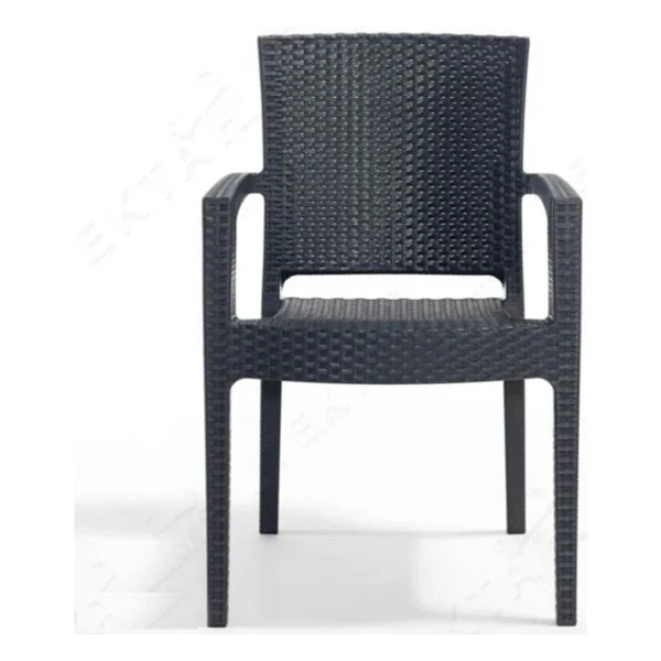 Almina Italy 90x150 Camlı Masa Takımı 6 Kişilik Rattan Desenli Bahçe Balkon Antrasit Rattan Masa Takımı - Görsel 3