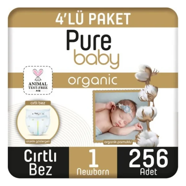 Pure Baby Organik Pamuklu 1 Numara Yenidoğan 64'lü 4 Adet Bebek Bezi - Görsel 5