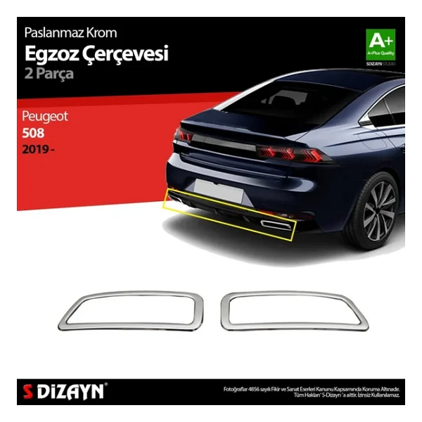 S-Dizayn Peugeot 508 Krom Egzoz Çıkışı 2 Prç. 2019 Üzeri - Görsel 3