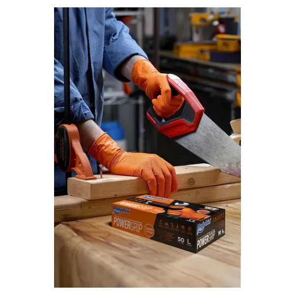 Dolphin Nitril Powergrip Ekstra Kalın Elmas Dokulu Eldiven Turuncu Large Büyük Boy - 50'li 3 Paket - Görsel 8