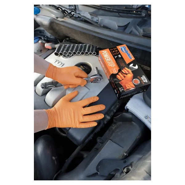 Dolphin Nitril Powergrip Ekstra Kalın Elmas Dokulu Eldiven Turuncu Large Büyük Boy - 50'li 3 Paket - Görsel 7