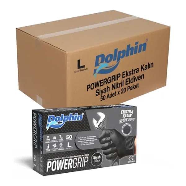 Dolphin Nitril Powergrip Ekstra Kalın Elmas Dokulu Eldiven Siyah Large Büyük Boy - 50'li Paket - Görsel 8