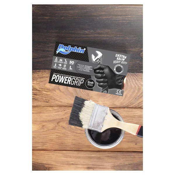Dolphin Nitril Powergrip Ekstra Kalın Elmas Dokulu Eldiven Siyah Large Büyük Boy - 50'li Paket - Görsel 7