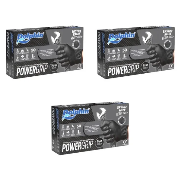 Dolphin Nitril PowerGrip Ekstra Kalın Elmas Dokulu İş Eldiveni 50'li 3 Paket - Görsel 5