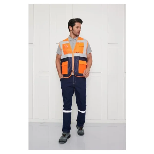 Orange Safety Mühendis Tipi Ikaz Yeleği Turuncu-Lacivert - Görsel 3