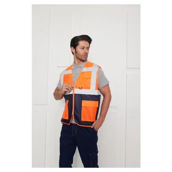 Orange Safety Mühendis Tipi Ikaz Yeleği Turuncu-Lacivert - Görsel 6