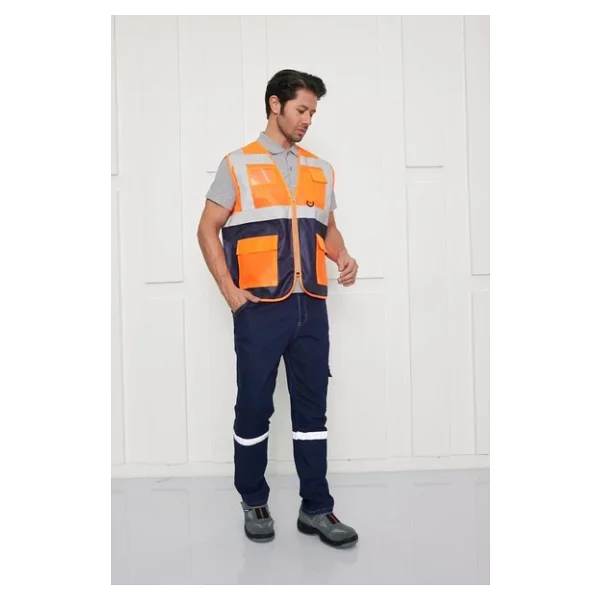 Orange Safety Mühendis Tipi Ikaz Yeleği Turuncu-Lacivert - Görsel 4