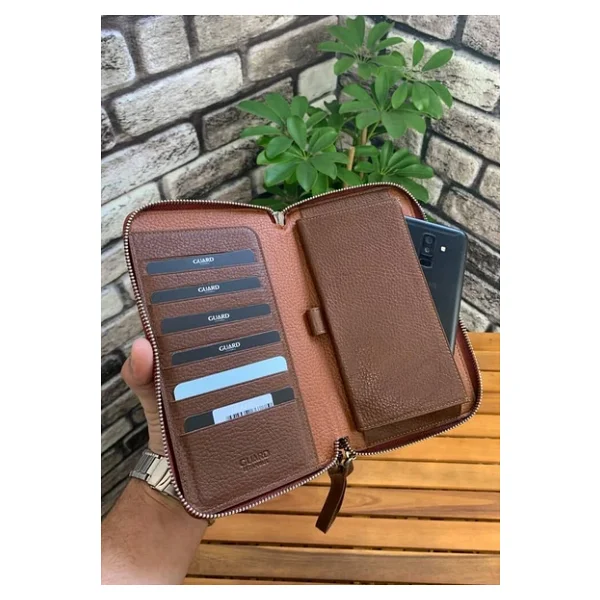 Guard Çift Fermuarlı Taba Deri El Çantası - Grd2403xw22405 - Görsel 7