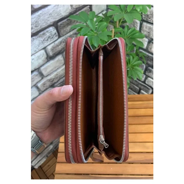 Guard Çift Fermuarlı Taba Deri El Çantası - Grd2403xw22405 - Görsel 5