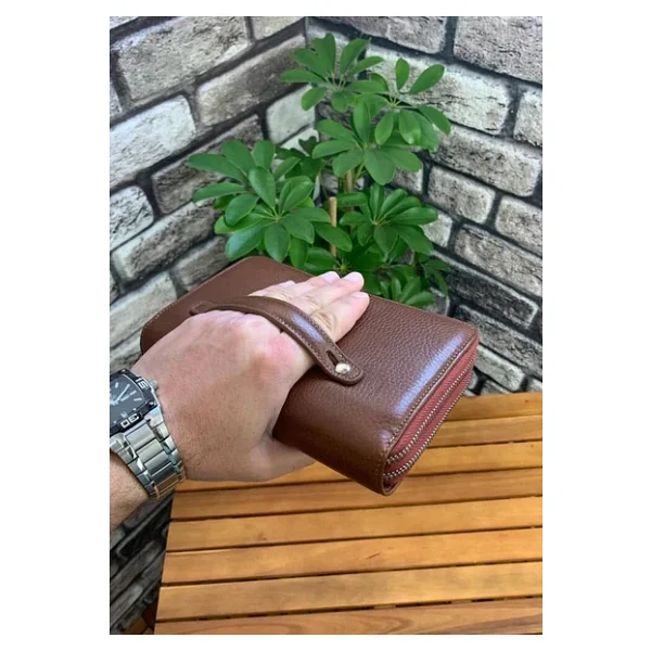 Guard Çift Fermuarlı Taba Deri El Çantası - Grd2403xw22405 - Görsel 10