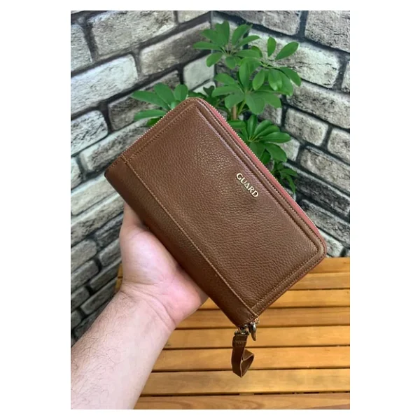 Guard Çift Fermuarlı Taba Deri El Çantası - Grd2403xw22405 - Görsel 4
