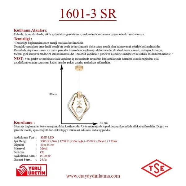 Eray Aydinlatma 1601-3 LED Gold Avize - Görsel 3