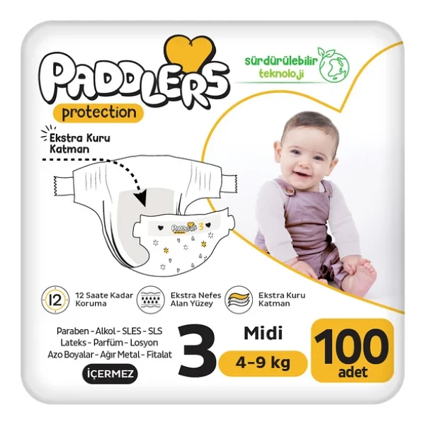 Paddlers Protection 3 Numara Midi 100'lü Bebek Bezi - Görsel 3
