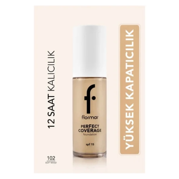 Flormar Perfect Coverage Yarı Parlak Bitişli Spf 15 102 Soft Beige 30 Ml Likit Fondöten - Görsel 6