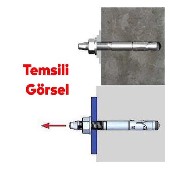 Saplamalı Klipsli Çelik Dübel M12x90 Mm Raf Montaj Bağlantı Zemin Monte Tavan Beton Asma Aparat - Görsel 4