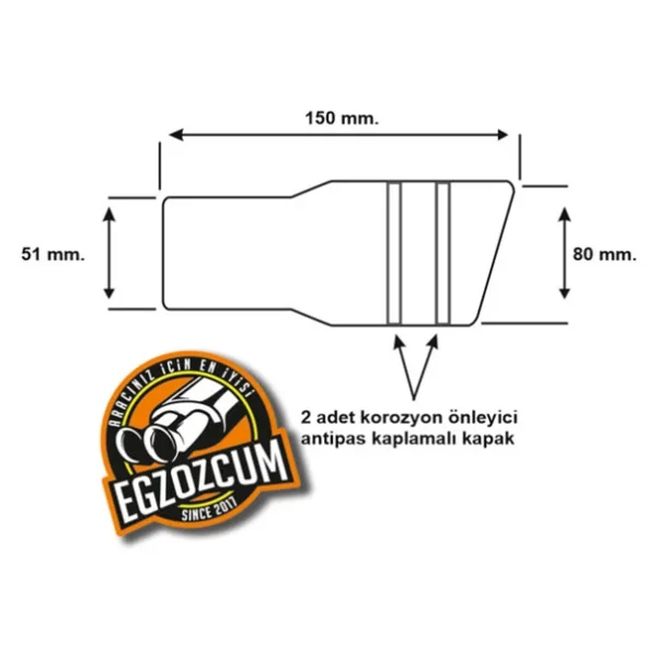 51 Mm. Antipas İç Kaplamalı Önü Kesik Yuvarlak Islık Sesli Sök/Tak Vidalı Nikelaj Egzoz Eksoz Ucu - Görsel 4