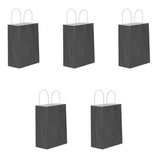 Büküm Saplı Kraft Kağıt Çanta Karton Hediyelik Poşet Torba - Siyah - 18x24 Cm. - 5 Adetlik Paket - Görsel 5