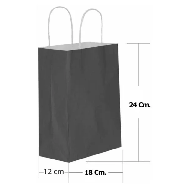 Büküm Saplı Kraft Kağıt Çanta Karton Hediyelik Poşet Torba - Siyah - 18x24 Cm. - 5 Adetlik Paket - Görsel 7