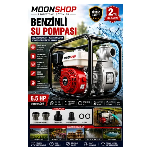 Moonshop Alman 9 Hp Turbo Benzinli Su Motoru Motopomp 2 Parmak Yakıt Cimrisi 2 Inc-Benzinli-Su- - Görsel 4