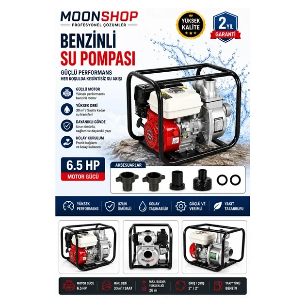 Moonshop Alman 9 Hp Turbo Benzinli Su Motoru Motopomp 2 Parmak Yakıt Cimrisi 2 Inc-Benzinli-Su- - Görsel 7