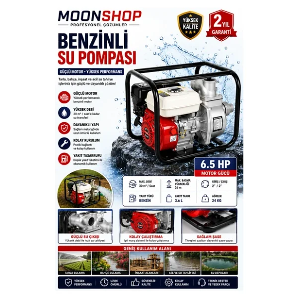 Moonshop Alman 9 Hp Turbo Benzinli Su Motoru Motopomp 2 Parmak Yakıt Cimrisi 2 Inc-Benzinli-Su- - Görsel 6
