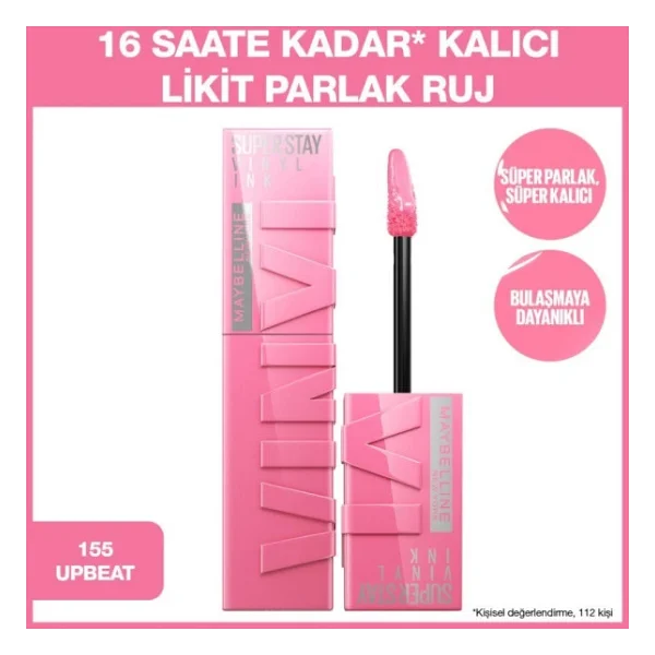 Maybelline New York Super Stay Vinyl Ink Parlak 155 Upbeat Likit Ruj - Görsel 4
