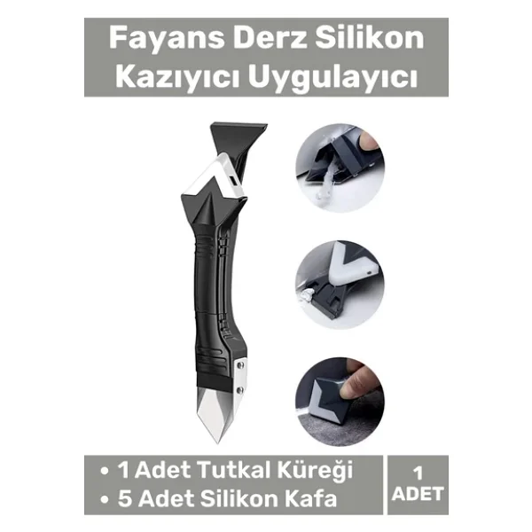 Premium Mutfak Banyo Fayans Derz Silikon Kazıyıcı Sıyırıcı Doğrayıcı Uygulayıcı 3 İn 1 Aparat - Görsel 3