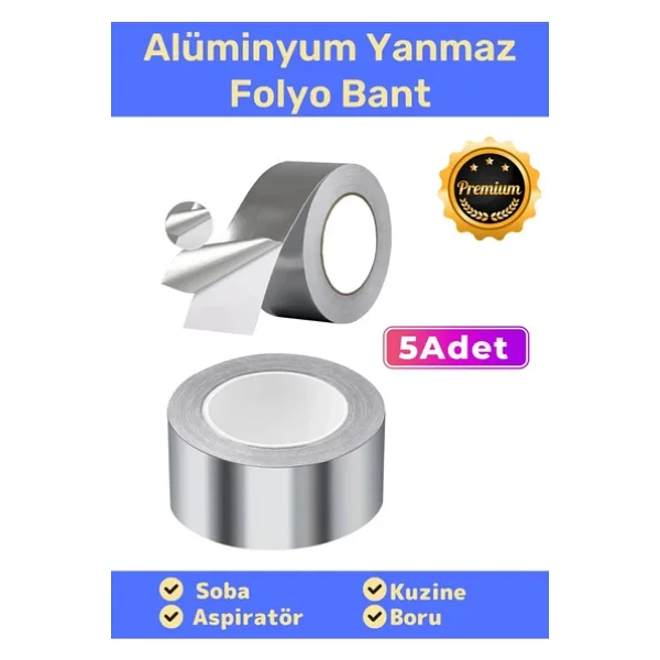 Özel Suya Sıcaklığa Dayanıklı Tamir Soba Boru Yama Alüminyum Yanmaz Folyo Bant 44mm 20mt - 5 Adet - Görsel 3