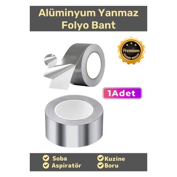Özel Suya Sıcaklığa Dayanıklı Tamir Soba Boru Yama Alüminyum Yanmaz Folyo Bant 44mm 10mt - 1 Adet - Görsel 3