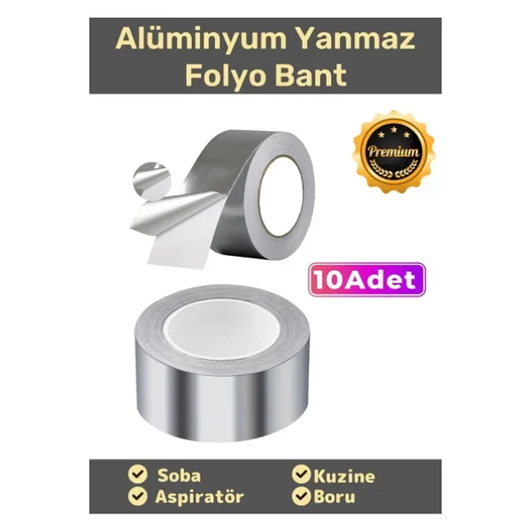 Özel Suya Sıcaklığa Dayanıklı Tamir Soba Boru Yama Alüminyum Yanmaz Folyo Bant 44mm 10mt - 10 Adet - Görsel 3