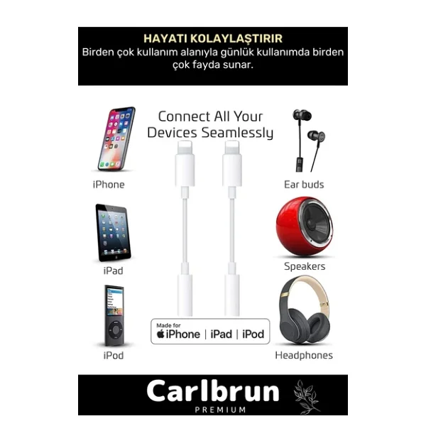iPhone 15 14 13 12 11 X 8 7 Plus iPad Uyumlu Lightning Uyumlu Kulaklık Çevirici Aux Dönüştürücü - Görsel 6