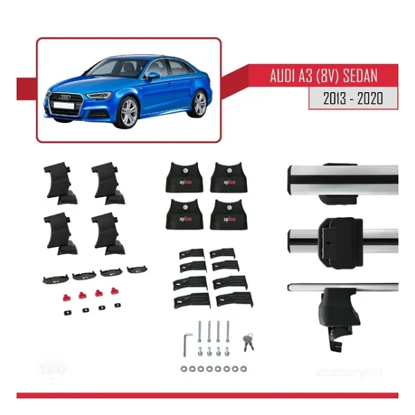 Audi A3/S3 8v Sedan 2013-2020 Arası İle Uyumlu Ace-4 Ara Atkı Tavan Barı Gri - Görsel 6