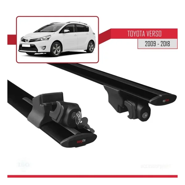 Toyota Verso 2009-2018 Arası İle Uyumlu Hook Model Anahtar Kilitli Ara Atkı Tavan Barı Siyah - Görsel 7
