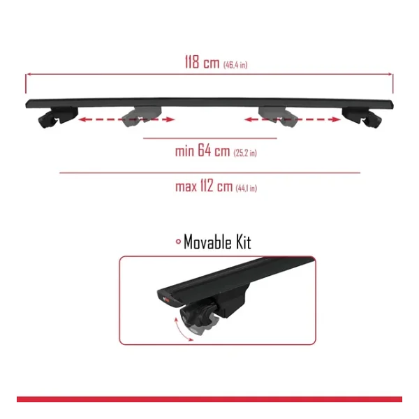 Toyota Verso 2009-2018 Arası İle Uyumlu Hook Model Anahtar Kilitli Ara Atkı Tavan Barı Siyah - Görsel 5