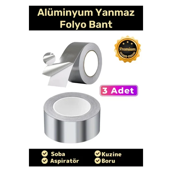 Özel Suya Sıcaklığa Dayanıklı Tamir Soba Boru Yama Alüminyum Yanmaz Folyo Bant 45mm - 5mt - 3 Adet - Görsel 3