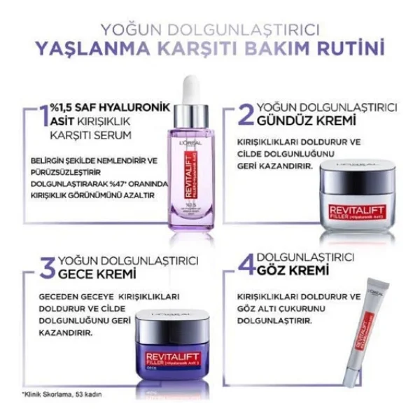 L'oreal Paris Revitalift Filler Hyaluronik Asit Yoğun Dolgunlaştırıcı 50 Ml Yaşlanma Karşıtı Gece Kremi - Görsel 8
