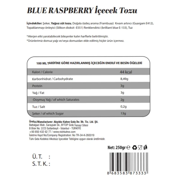 Nish Blue Raspberry Milkshake Toz İçecek 250 Gr - Görsel 3