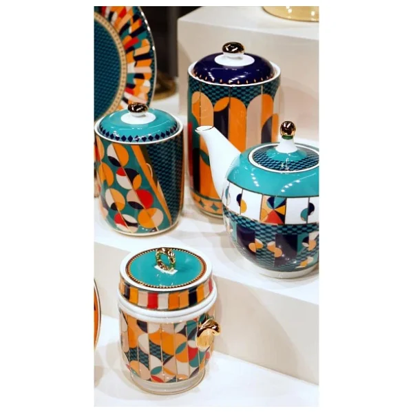 Lucky Art Leslie Bone Geometrik Desenli 1300 Ml Porselen Demlik - Görsel 2