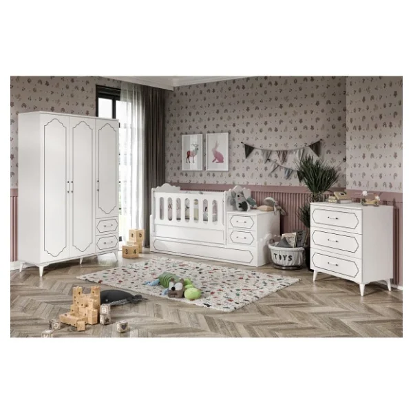Kznmob Home Hayal Modern Bebek Odası Takımı Beyaz - 3 Parçalı Tamamı 1. Kalite Mdf - Görsel 3