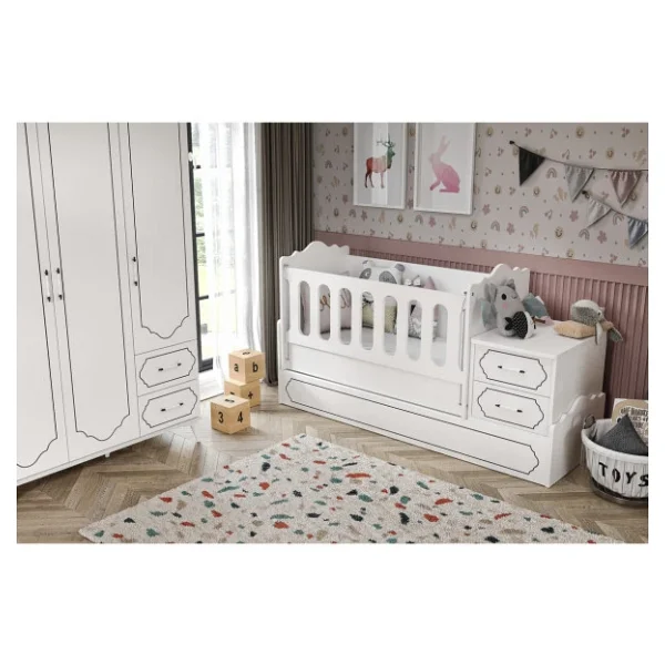 Kznmob Home Hayal Modern Bebek Odası Takımı Beyaz - 3 Parçalı Tamamı 1. Kalite Mdf - Görsel 5