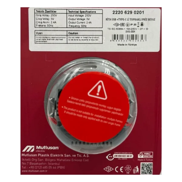 Mutlusan Rita Beyaz USB + Type C Sarjli Toprakli Priz - Görsel 3