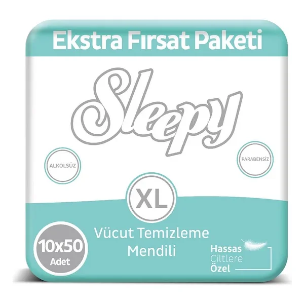 Sleepy Hassas Ciltlere Özel XL 50'li 10 Adet Vücut Temizleme Mendili - Görsel 5