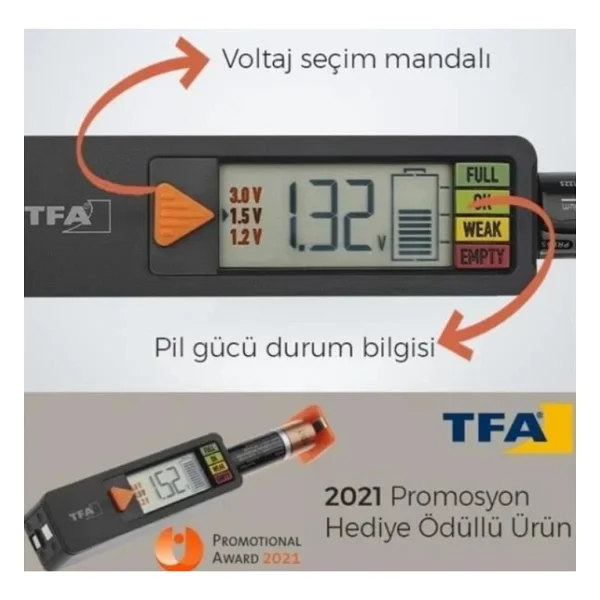 Tfa Dostmann Pil Test Cihazı Batterycheck, 98.1126.01, Piller Ve Aküler İçin (Aaa,Aa,C, D), Düğme Pil, Blok Pil, Şarj Durumu/Volt Göstergesi, Kolay Ve Hızlı, Siyah - Görsel 8