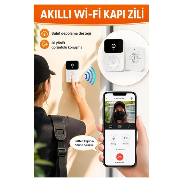 Torima X9 Beyaz Akıllı Su Geçirmez Kablosuz Kapı Zili - Görsel 4