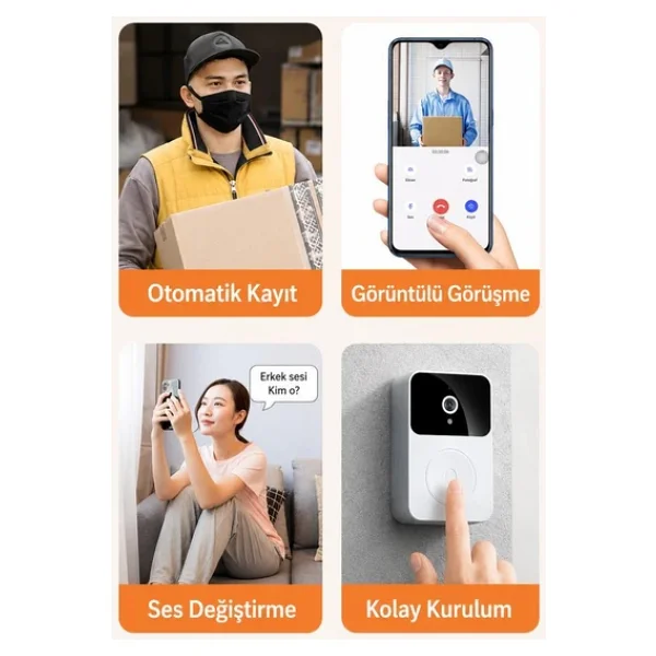 Torima X9 Beyaz Akıllı Su Geçirmez Kablosuz Kapı Zili - Görsel 7