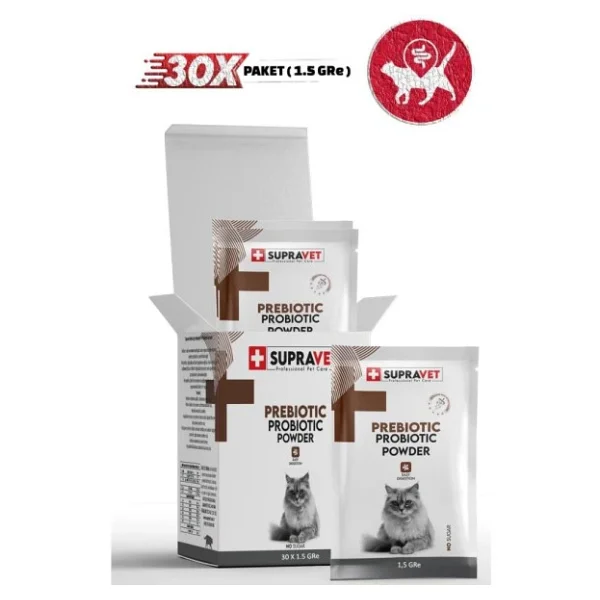 Supravet Toz Probiyotik + Prebiyotik 30x1.5 gr Kedi Bağışıklık Sistemi Güçlendirici - Görsel 4