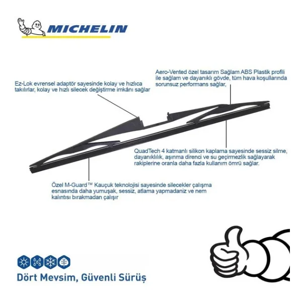 Michelin Rainforce Mcr350 350 Mm Universal Telli Hibrit Arka Silecek - Görsel 7