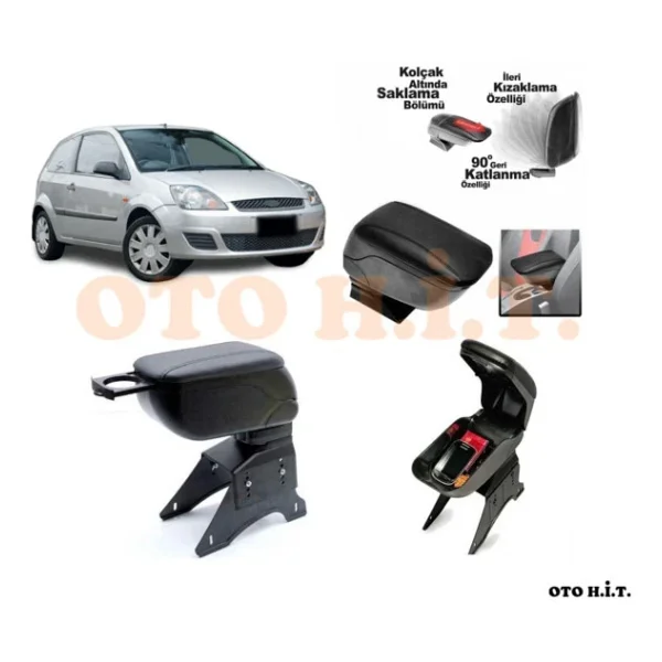 Oto H.İ.T. Ford Fiesta 02-08 Uyumlu Kol Dayama Ve Kolçak Sürgülü Bardaklıklı Ayarlanabilir Siyah Deri - Görsel 6