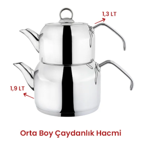Kahramanlar Delux Çelik Saplı Orta Boy Çaydanlık - Görsel 4