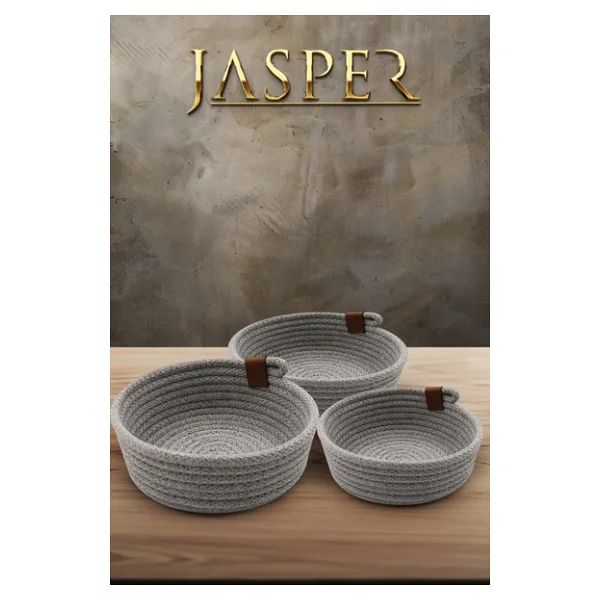 Jasper 3'lu Gri Jut Hasir Sepet Oval Ozel Tasarim Cok Amacli Duzenleyici Organizer - Görsel 2
